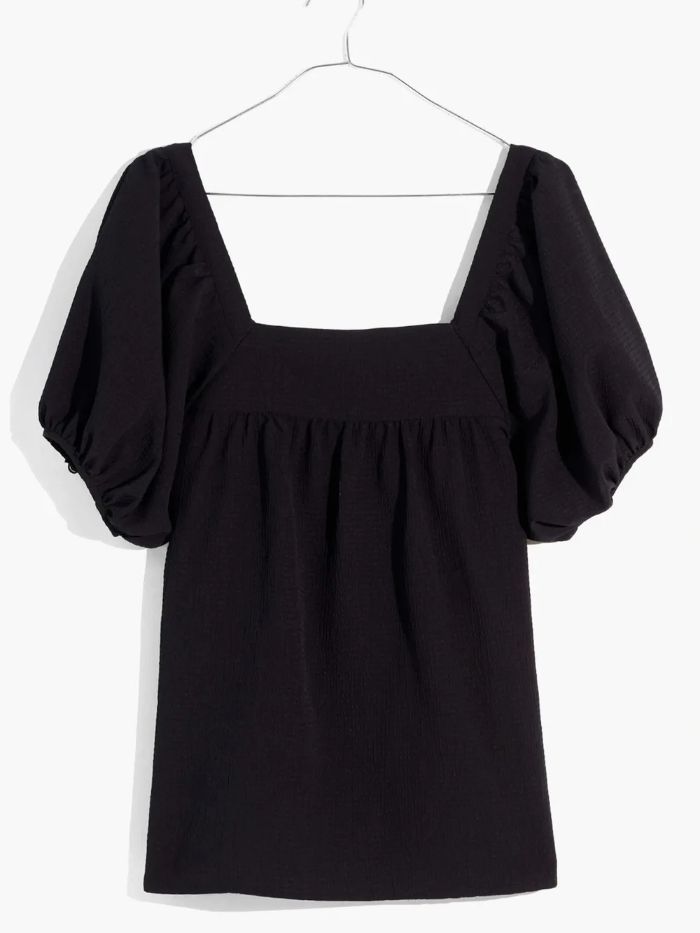 NEW Madewell Seersucker Black Square-Neck Bubble Sleeve Tie Back Top Size S NWOT